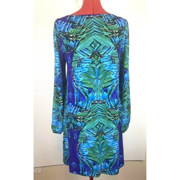 Laundry by Shelli Segal Boho Chic Preppy Sift Dress Ballon Sleeves Green Blue 6 - Picture 2 of 12